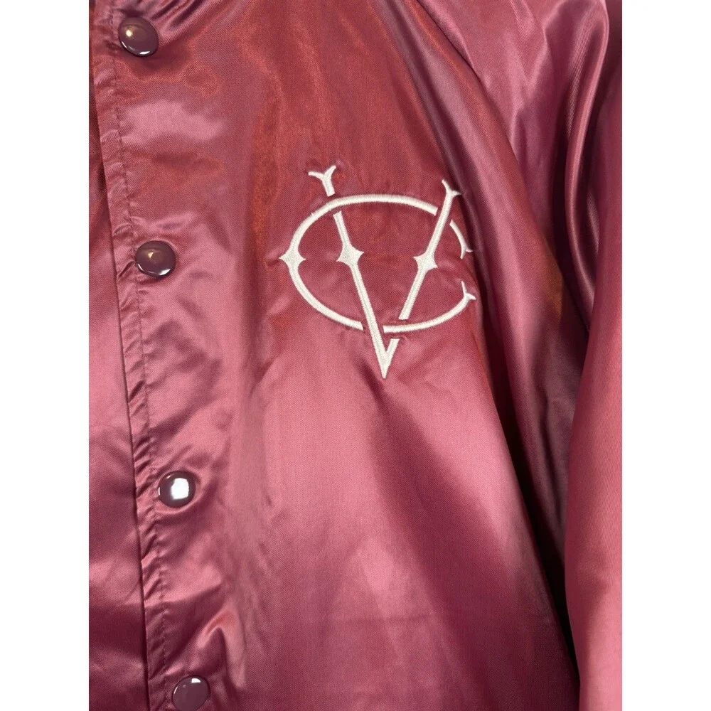 CARDINAL VIDCON 9 Burgundy Satin Bomber Varsity Jacket Embroidered Size Small